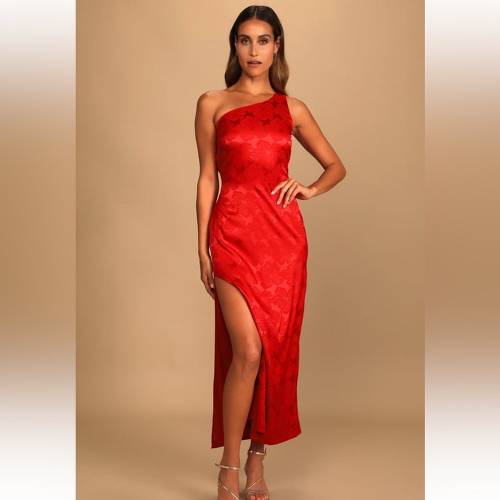 Lulus chasing desire red satin one shoulder dress